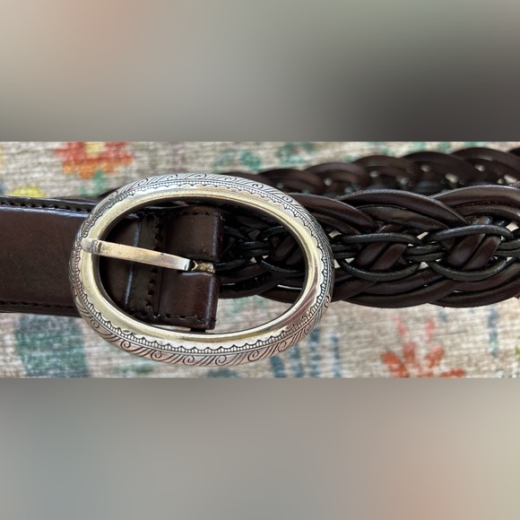 Brighton Ladies Brown Leather Bangkok Weaver Belt, Silver Engraved Buckle - Picture 2 of 13